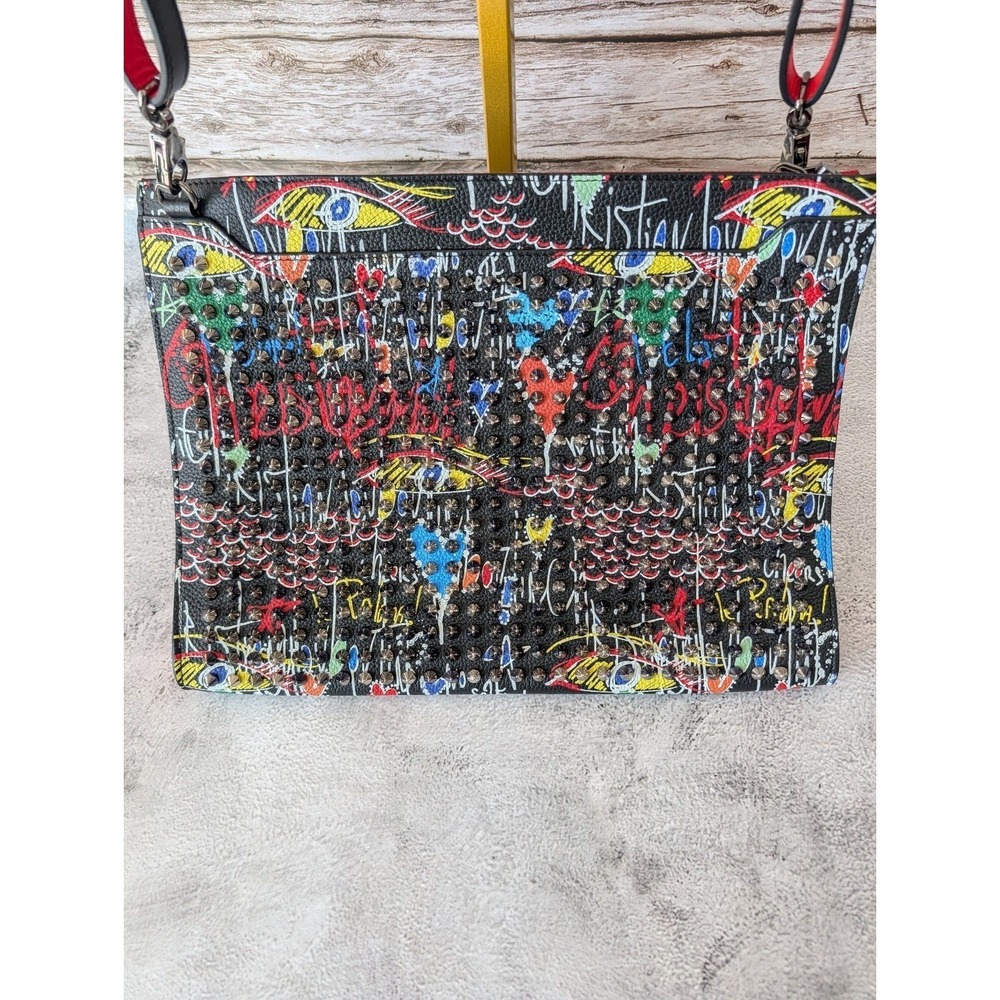 CHRISTIAN LOUBOUTIN SKYPOUCH CALF EMPIRE LOUBITAG CROSSBODY BLACK/MULTIMETAL